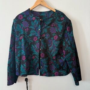 80s Vintage Plus Size Floral Jacket Size 22 w/ Shoulder Pads & Metal Buttons